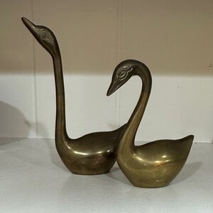Elegant Brass Swan Sculptures